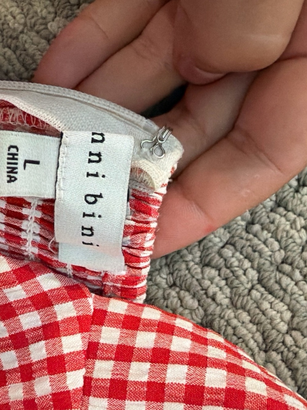Red Gingham Tiered romper Gianni Bini size Large - Picture 2 of 3